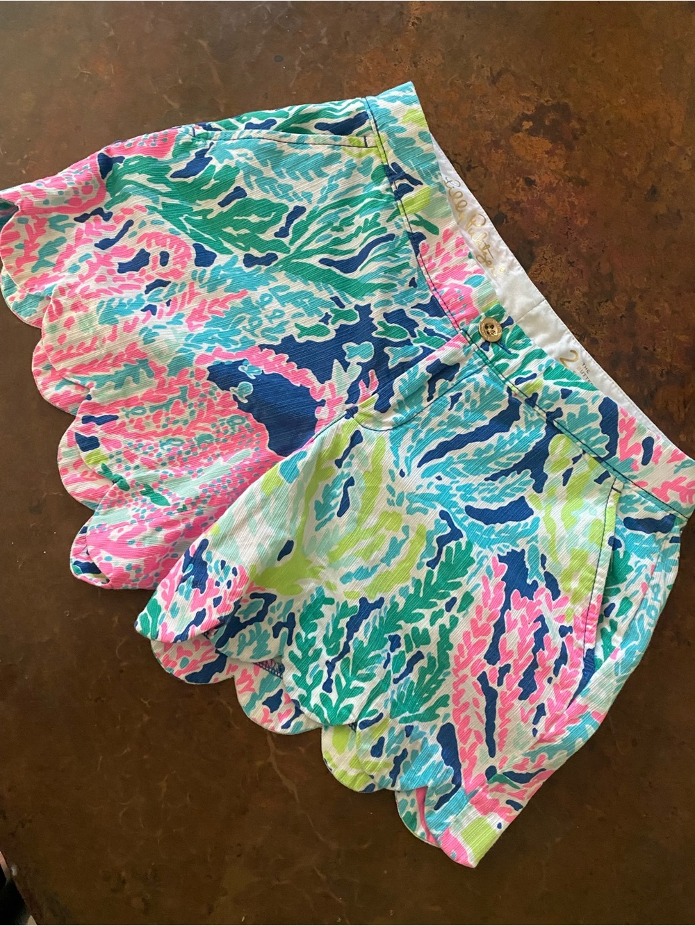 Lilly Pulitzer Buttercup Scallop-Hem Shorts in Pink, Blue & Green size 2